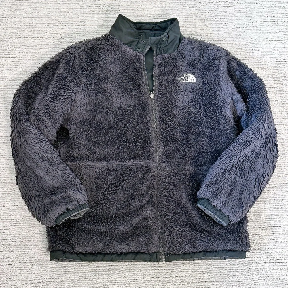 THE NORTH FACE Mount Chimbo Youth Boy L Black/Gray Reversible Jacket Puffer Cozy